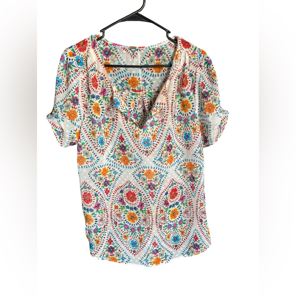 Free People Colorful Vibrant Sheer Blouse